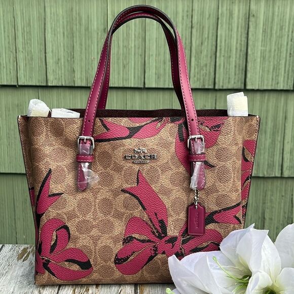 Coach Mollie Tote Bag 25 In Signature Canvas With Bow Print Purse - Picture 3 of 15
